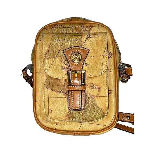 France Frank Farmer 1878 Tan Map Print Crossbody Purse with Adjustable Strap - Picture 1 of 11